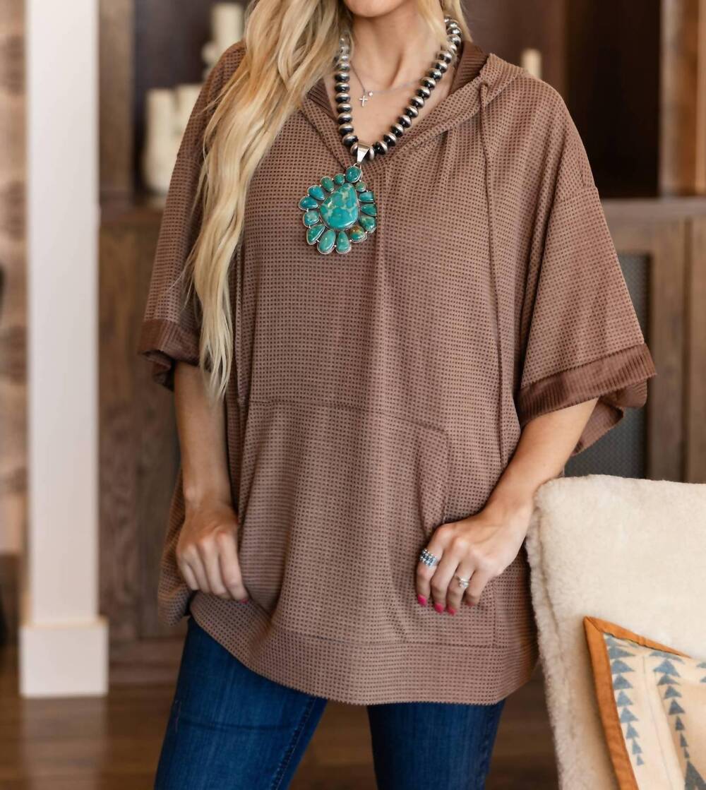 NEW ANDREE BY UNIT two-tone thermal hoodie in chocolate